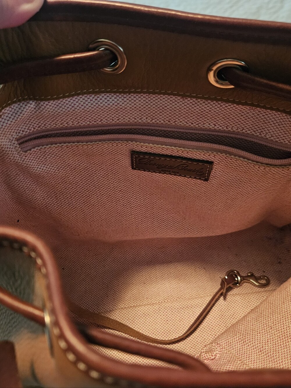 Dooney & Bourke Cognac Brown Leather Drawstring Shoulder Bag - Picture 8 of 11